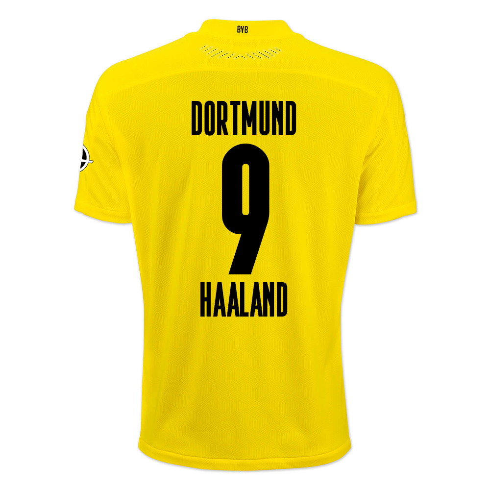 Kinder Fußball Erling Haaland #9 Heimtrikot Gelb Schwarz Trikot 2020/21 Hemd