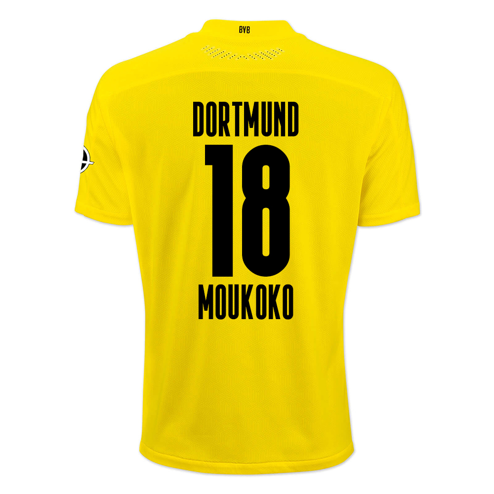 Kinder Fußball Youssoufa Moukoko #18 Heimtrikot Gelb Schwarz Trikot 2020/21 Hemd