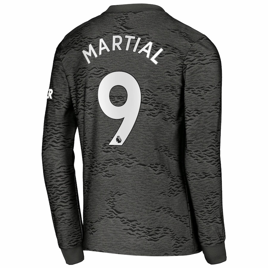 Kinder Fußball Anthony Martial #9 Auswärtstrikot Schwarz Long Sleeve Trikot 2020/21 Hemd