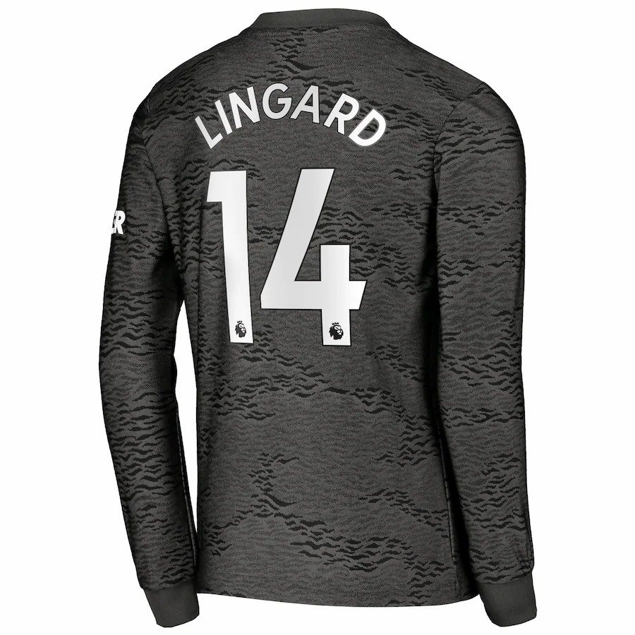 Kinder Fußball Jesse Lingard #14 Auswärtstrikot Schwarz Long Sleeve Trikot 2020/21 Hemd