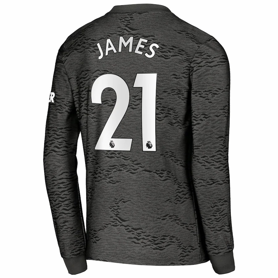 Kinder Fußball Daniel James #21 Auswärtstrikot Schwarz Long Sleeve Trikot 2020/21 Hemd
