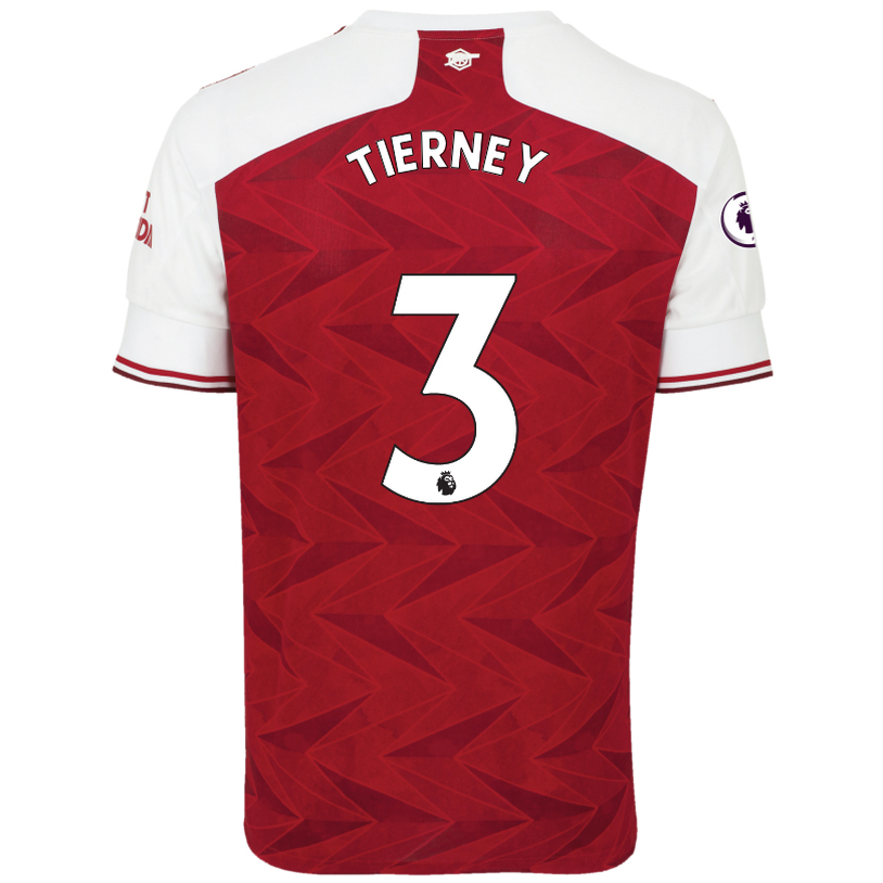 Kinder Fußball Kieran Tierney #3 Heimtrikot Rot Trikot 2020/21 Hemd