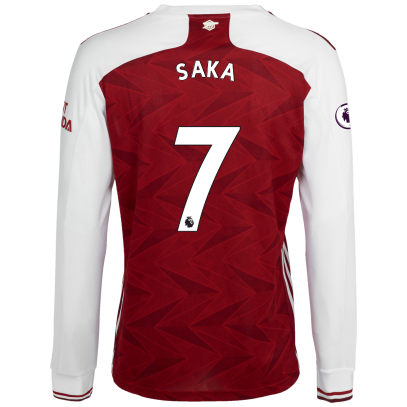 Kinder Fußball Bukayo Saka #7 Heimtrikot Weiß Rot Long Sleeved Shirt 2020/21 Hemd