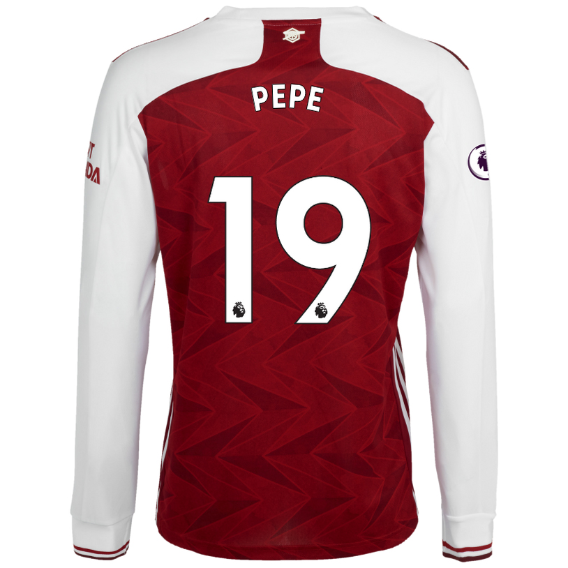 Kinder Fußball Nicolas Pepe #19 Heimtrikot Weiß Rot Long Sleeved Shirt 2020/21 Hemd
