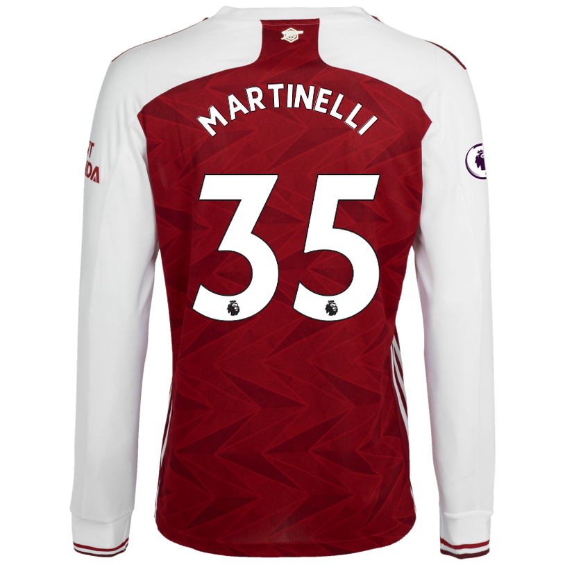 Kinder Fußball Gabriel Martinelli #35 Heimtrikot Weiß Rot Long Sleeved Shirt 2020/21 Hemd
