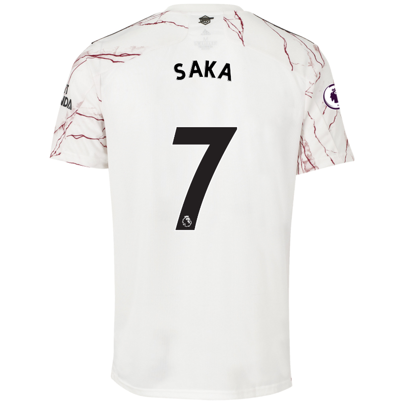 Kinder Fußball Bukayo Saka #7 Auswärtstrikot Weiß Trikot 2020/21 Hemd