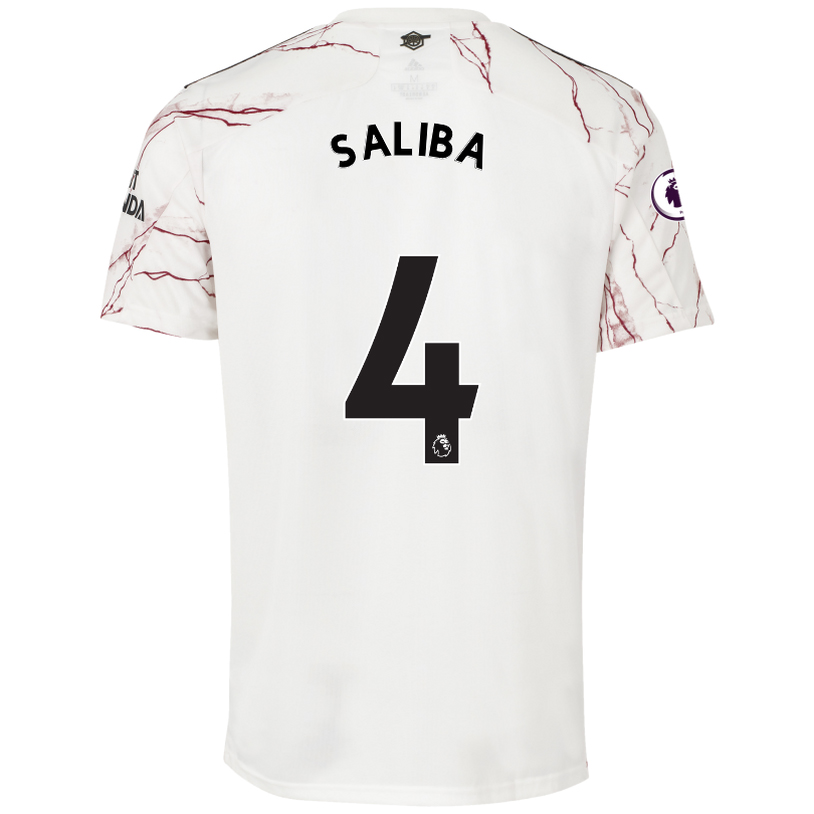 Kinder Fußball William Saliba #4 Auswärtstrikot Weiß Trikot 2020/21 Hemd