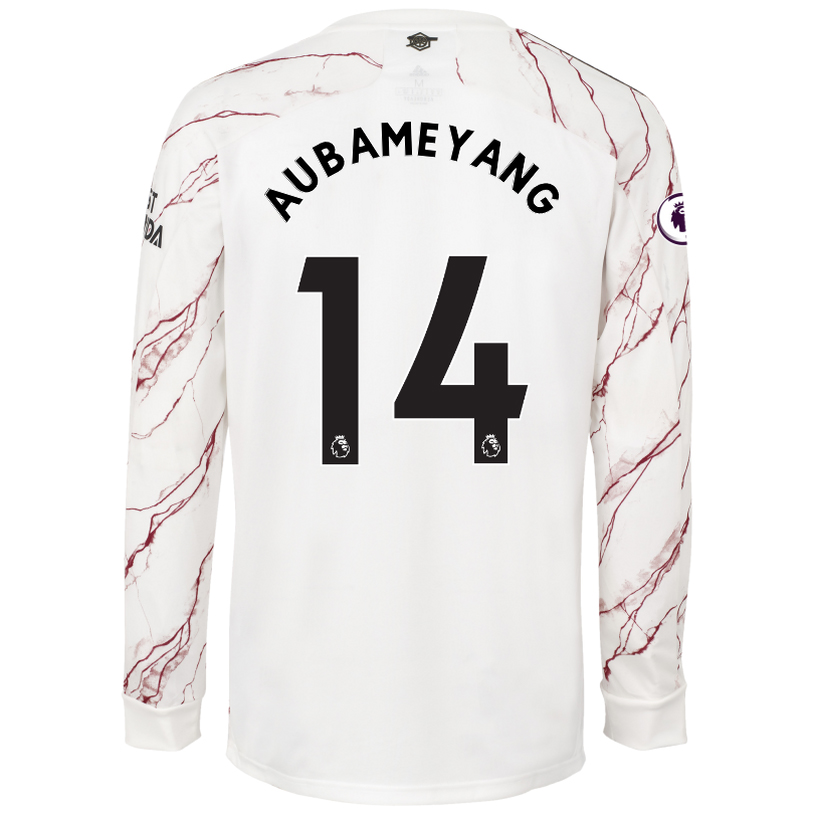 Kinder Fußball Pierre-emerick Aubameyang #14 Auswärtstrikot Weiß Long Sleeved Shirt 2020/21 Hemd