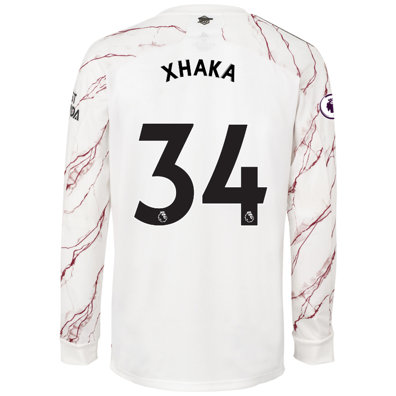 Kinder Fußball Granit Xhaka #34 Auswärtstrikot Weiß Long Sleeved Shirt 2020/21 Hemd