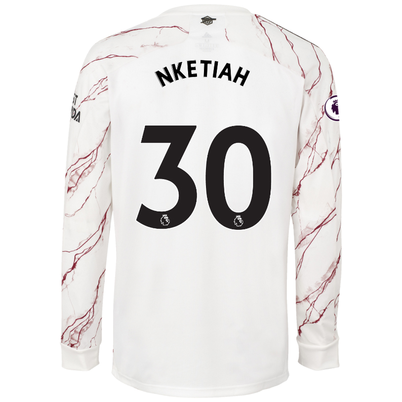 Kinder Fußball Eddie Nketiah #30 Auswärtstrikot Weiß Long Sleeved Shirt 2020/21 Hemd