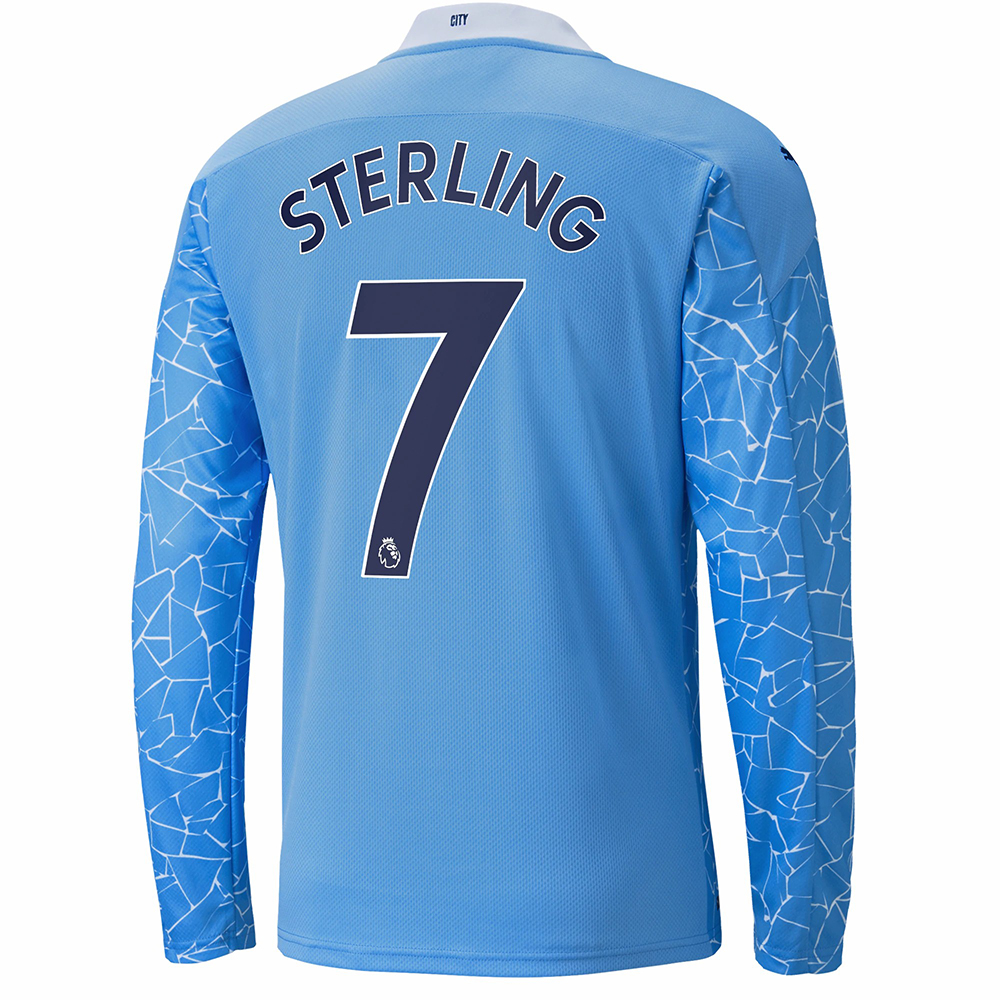 Kinder Fußball Raheem Sterling #7 Heimtrikot Blau Long Sleeved Shirt 2020/21 Hemd