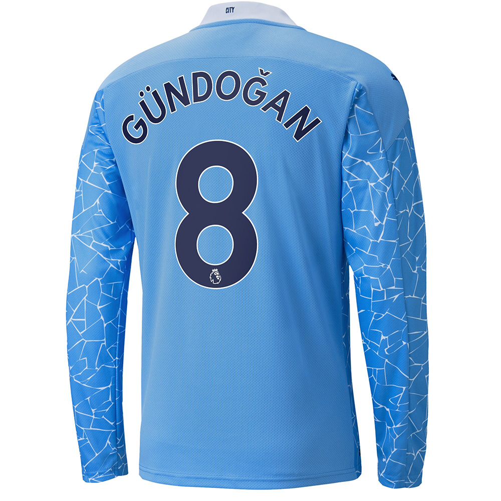 Kinder Fußball Ilkay Gundogan #8 Heimtrikot Blau Long Sleeved Shirt 2020/21 Hemd