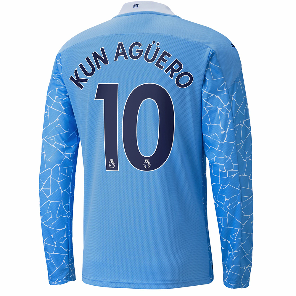 Kinder Fußball Sergio Aguero #10 Heimtrikot Blau Long Sleeved Shirt 2020/21 Hemd