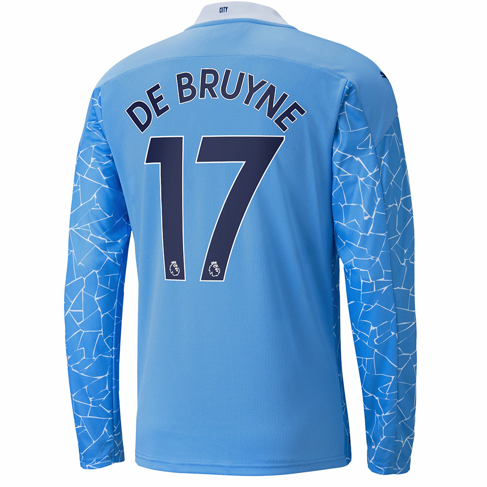 Kinder Fußball Kevin De Bruyne #17 Heimtrikot Blau Long Sleeved Shirt 2020/21 Hemd