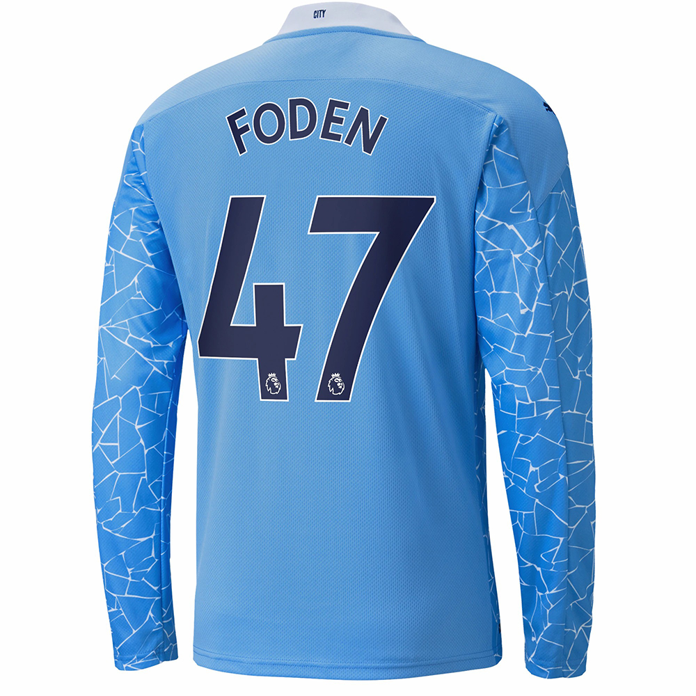 Kinder Fußball Phil Foden #47 Heimtrikot Blau Long Sleeved Shirt 2020/21 Hemd