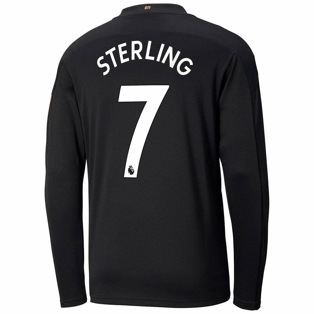 Kinder Fußball Raheem Sterling #7 Auswärtstrikot Schwarz Long Sleeved Shirt 2020/21 Hemd