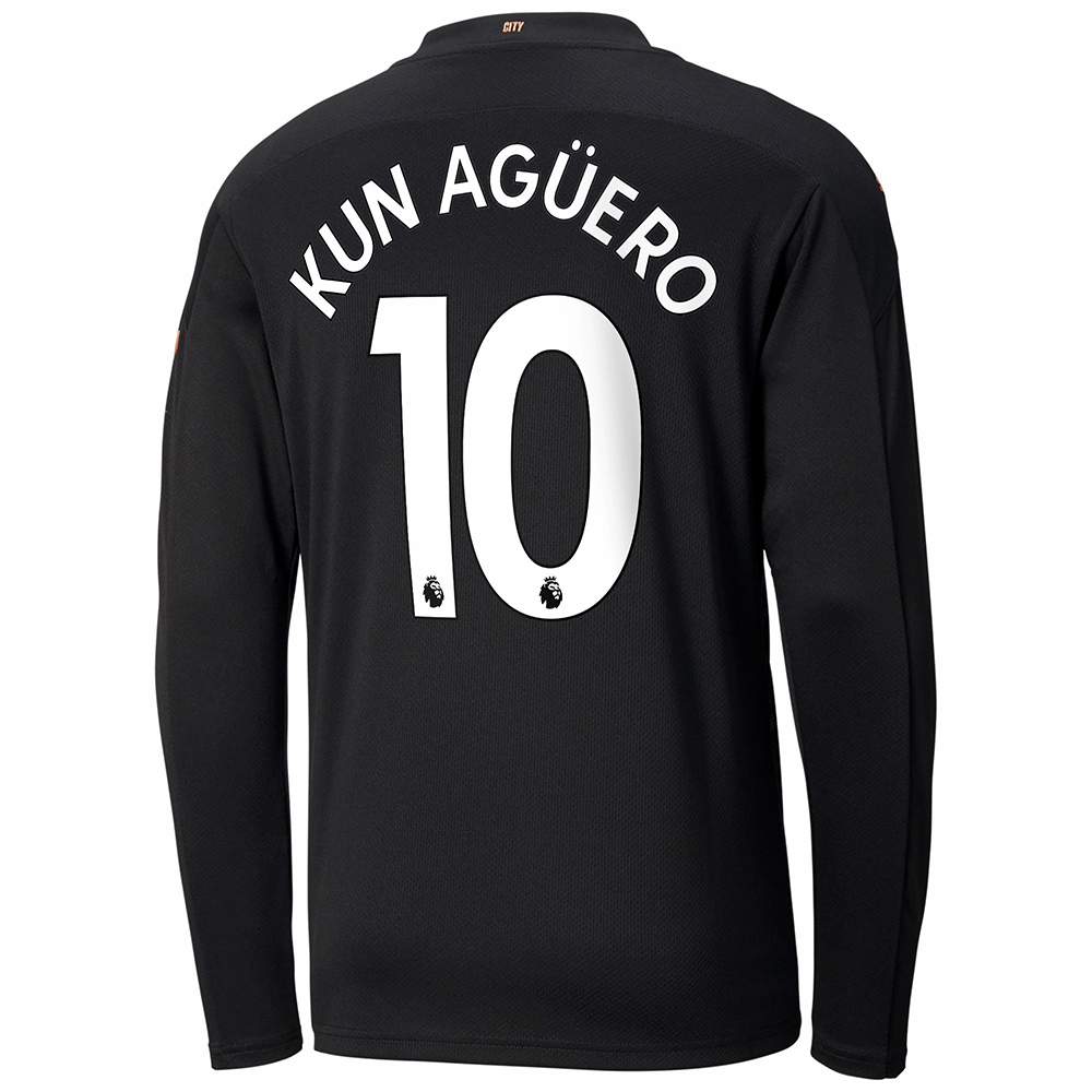 Kinder Fußball Sergio Aguero #10 Auswärtstrikot Schwarz Long Sleeved Shirt 2020/21 Hemd