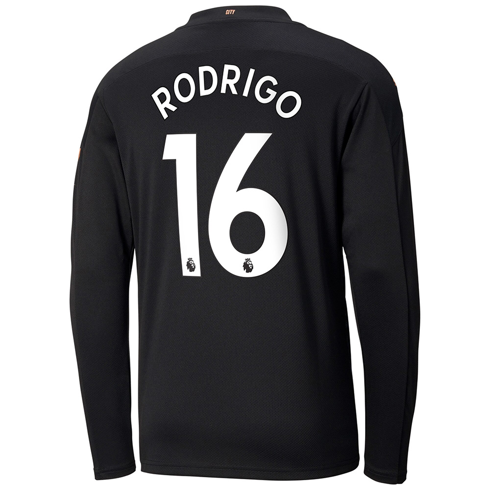 Kinder Fußball Rodri #16 Auswärtstrikot Schwarz Long Sleeved Shirt 2020/21 Hemd