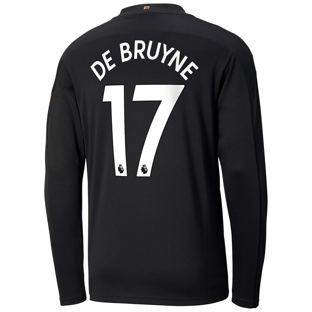 Kinder Fußball Kevin De Bruyne #17 Auswärtstrikot Schwarz Long Sleeved Shirt 2020/21 Hemd