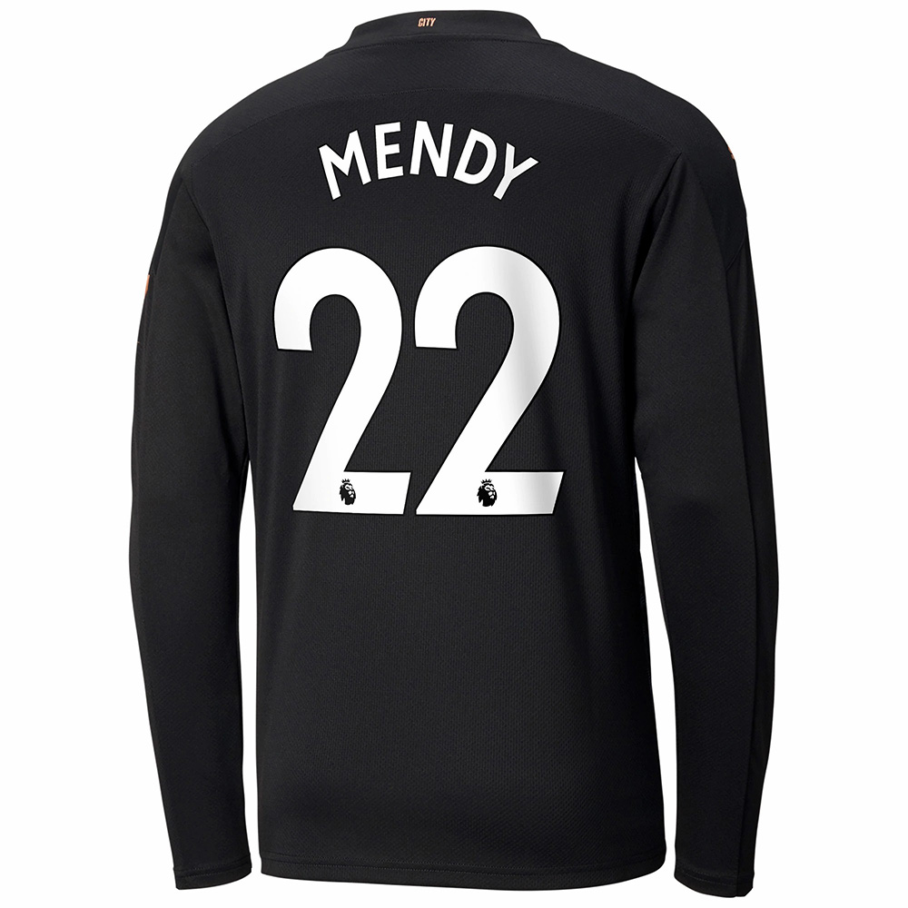Kinder Fußball Benjamin Mendy #22 Auswärtstrikot Schwarz Long Sleeved Shirt 2020/21 Hemd