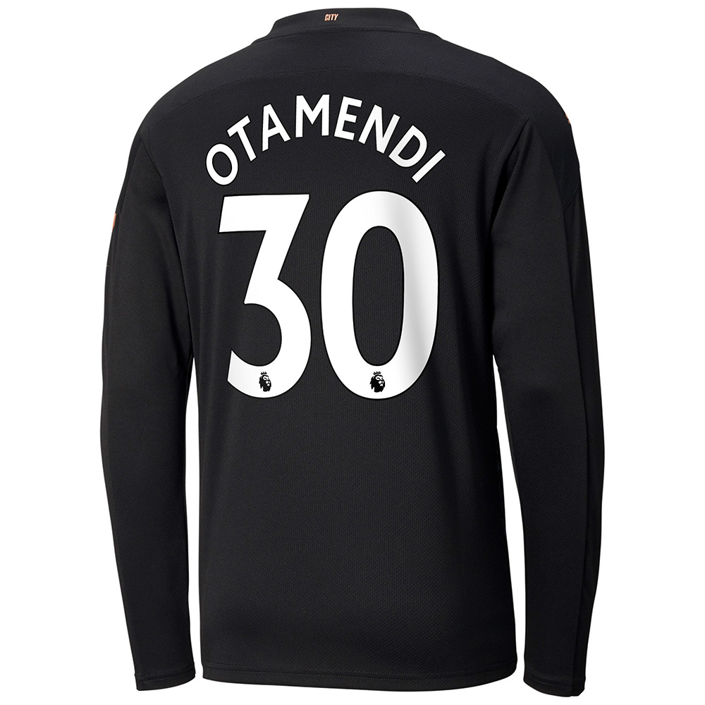 Kinder Fußball Nicolas Otamendi #30 Auswärtstrikot Schwarz Long Sleeved Shirt 2020/21 Hemd