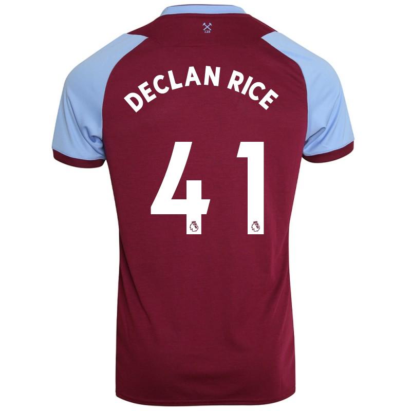 Kinder Fußball Declan Rice #41 Heimtrikot Burgund Trikot 2020/21 Hemd