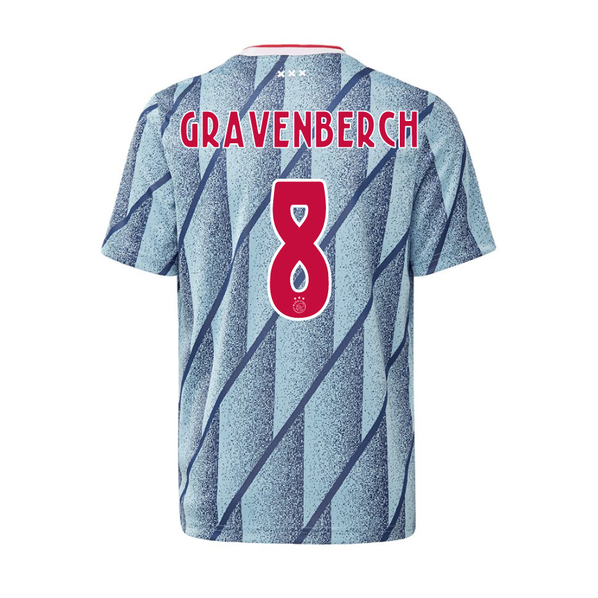 Kinder Fußball Ryan Gravenberch #8 Auswärtstrikot Blau Trikot 2020/21 Hemd