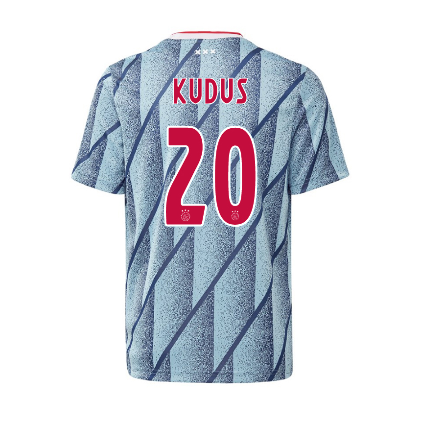 Kinder Fußball Mohammed Kudus #20 Auswärtstrikot Blau Trikot 2020/21 Hemd
