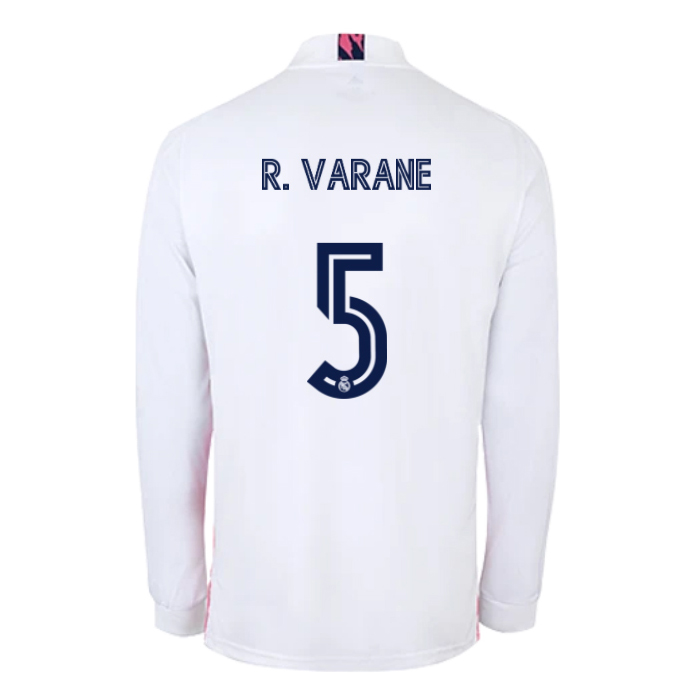 Kinder Fußball Raphael Varane #5 Heimtrikot Weiß Long Sleeve Trikot 2020/21 Hemd