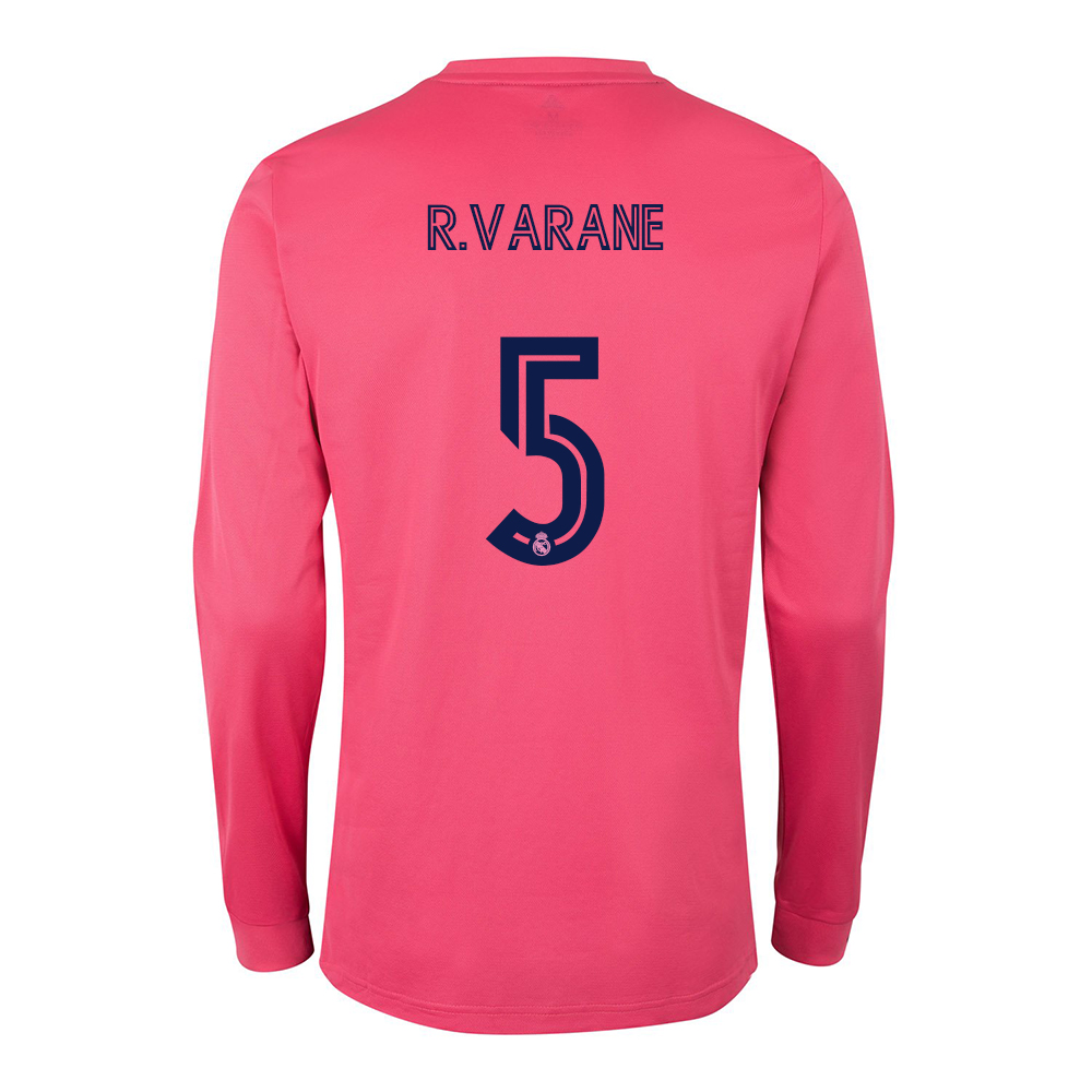 Kinder Fußball Raphael Varane #5 Auswärtstrikot Rosa Long Sleeve Trikot 2020/21 Hemd