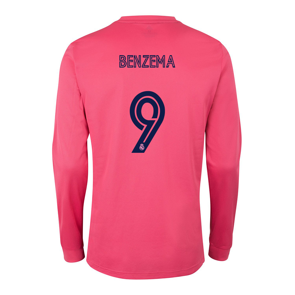 Kinder Fußball Karim Benzema #9 Auswärtstrikot Rosa Long Sleeve Trikot 2020/21 Hemd