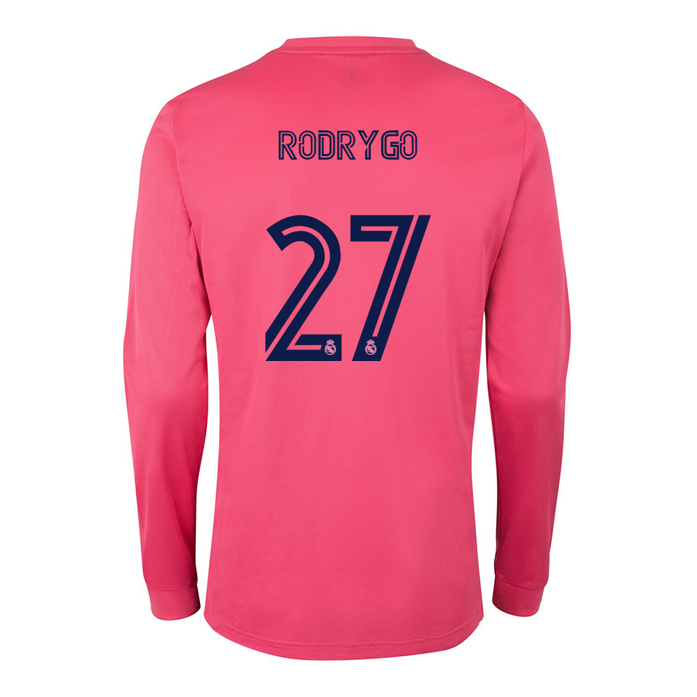 Kinder Fußball Rodrygo #27 Auswärtstrikot Rosa Long Sleeve Trikot 2020/21 Hemd