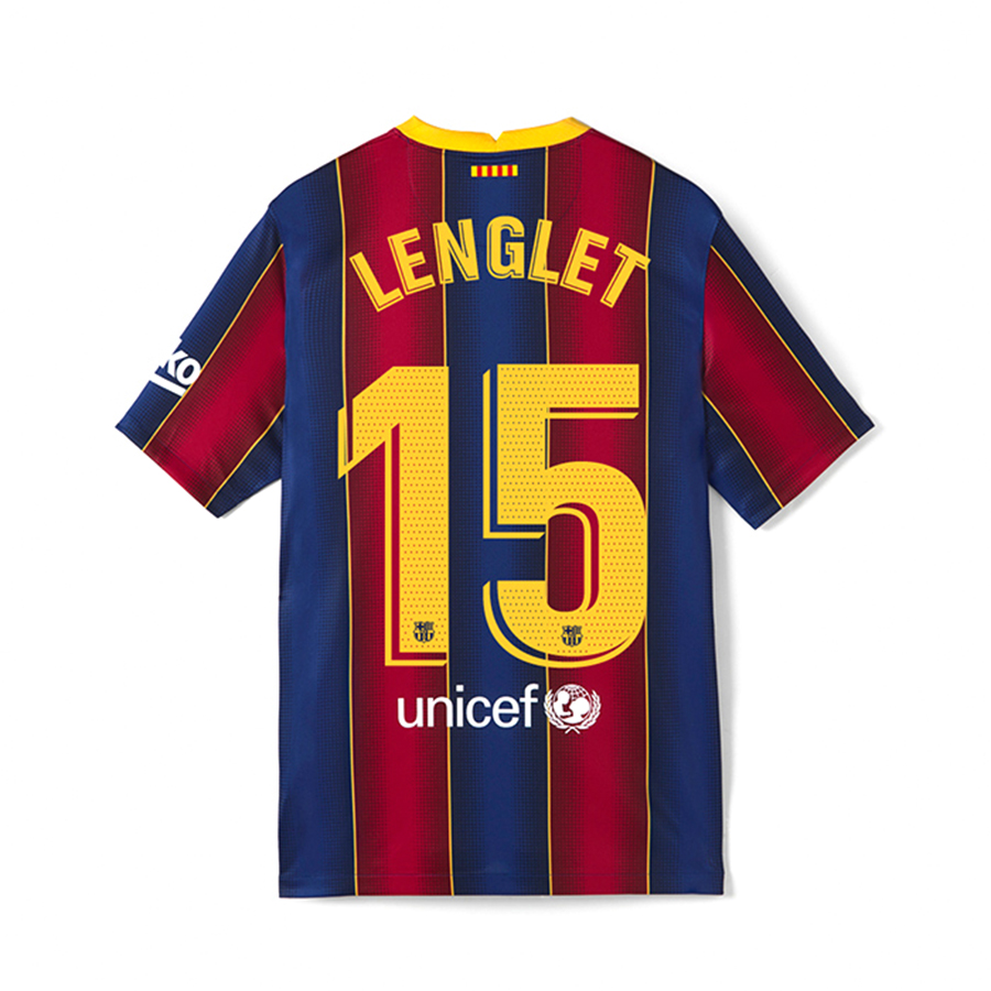 Kinder Fußball Clement Lenglet #15 Heimtrikot Rot Blau Trikot 2020/21 Hemd