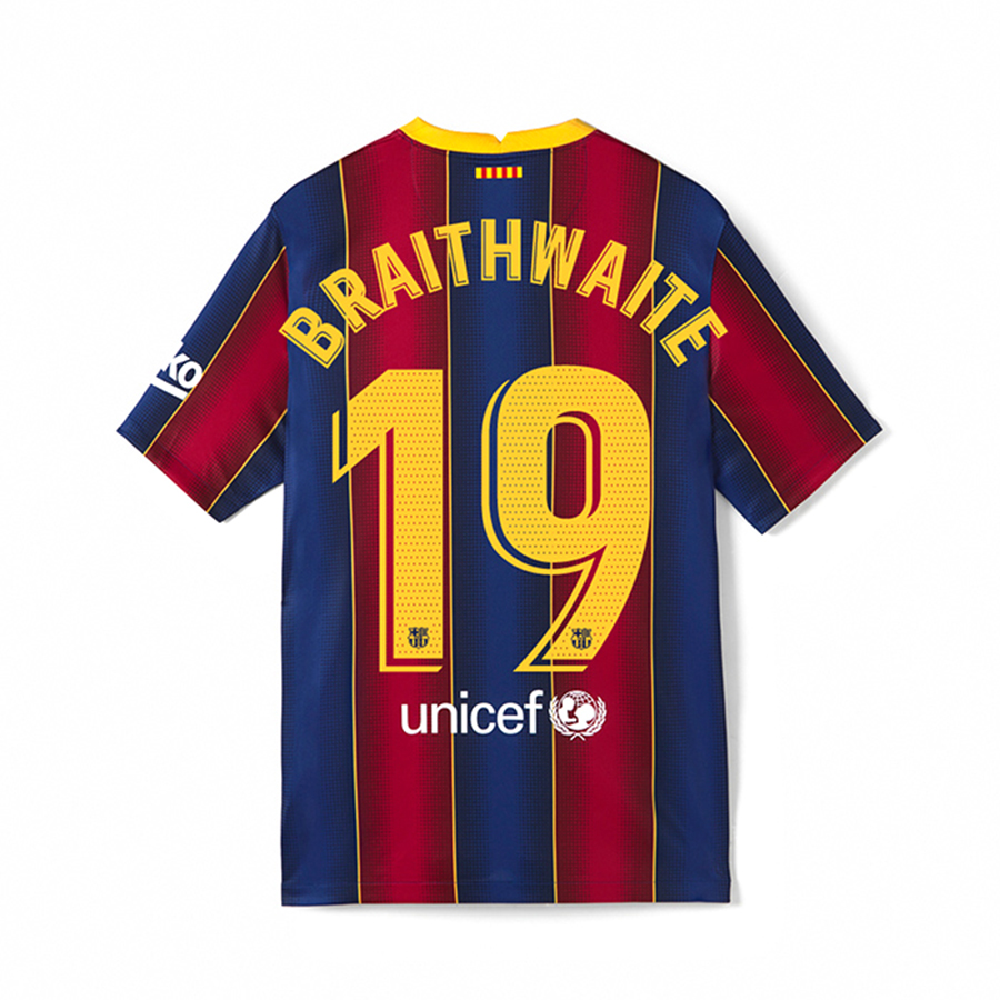Kinder Fußball Martin Braithwaite #19 Heimtrikot Rot Blau Trikot 2020/21 Hemd