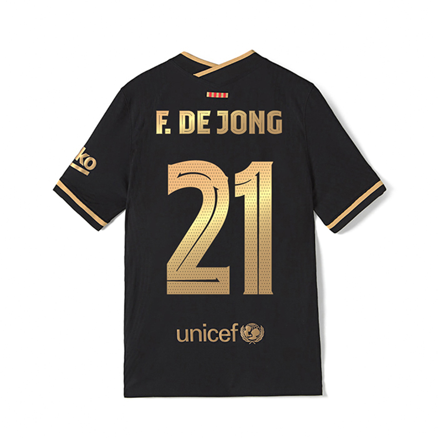 Kinder Fußball Frenkie de Jong #21 Auswärtstrikot Schwarz Trikot 2020/21 Hemd