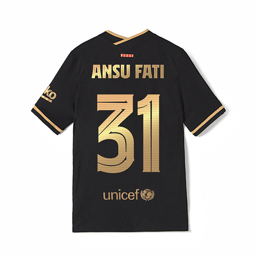 Kinder Fußball Ansu Fati #31 Auswärtstrikot Schwarz Trikot 2020/21 Hemd