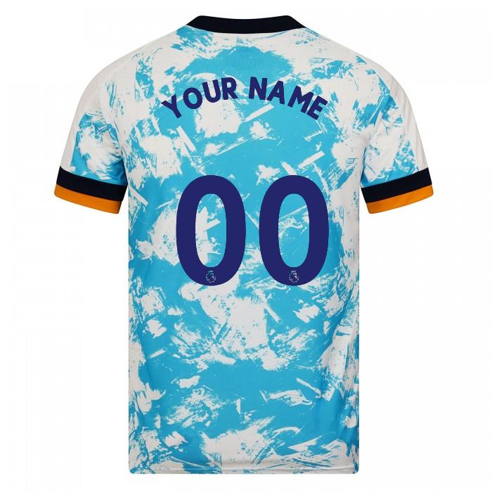 Kinder Fußball Dein Name #0 Auswärtstrikot Weiß Blau Trikot 2020/21 Hemd