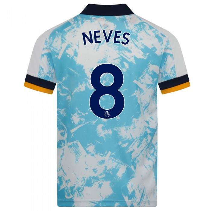 Kinder Fußball Ruben Neves #8 Auswärtstrikot Weiß Blau Trikot 2020/21 Hemd