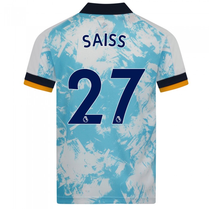 Kinder Fußball Romain Saiss #27 Auswärtstrikot Weiß Blau Trikot 2020/21 Hemd