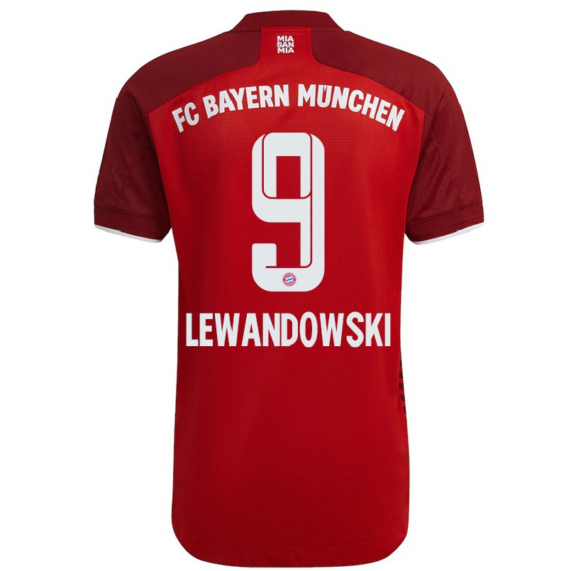 Herren Fußball Robert Lewandowski #9 Dunkelrot Heimtrikot Trikot 2021/22 T-shirt