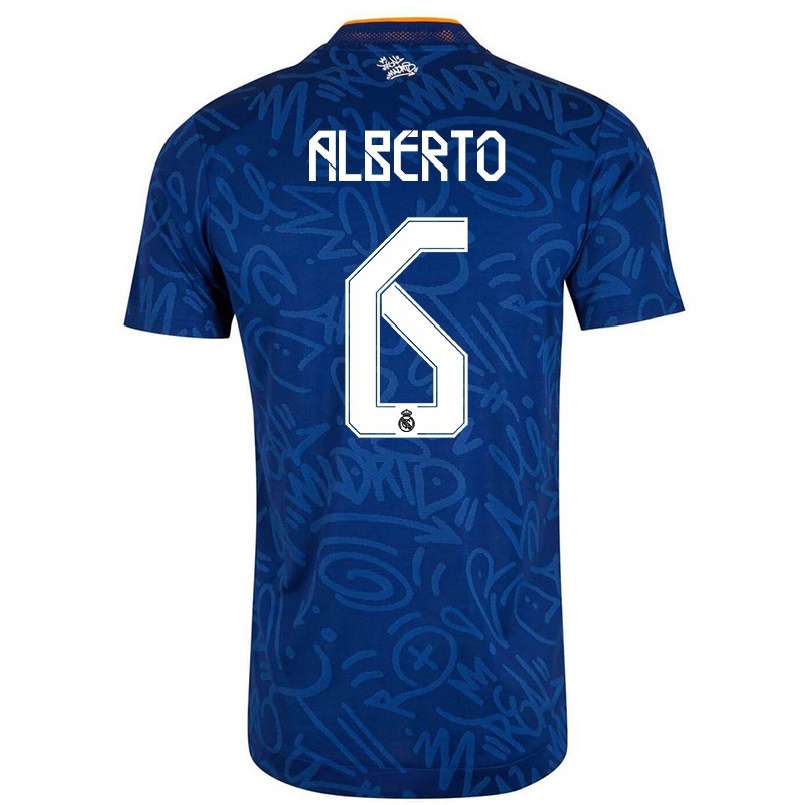 Herren Fußball Abalde Alberto #6 Dunkelblau Auswärtstrikot Trikot 2021/22 T-shirt