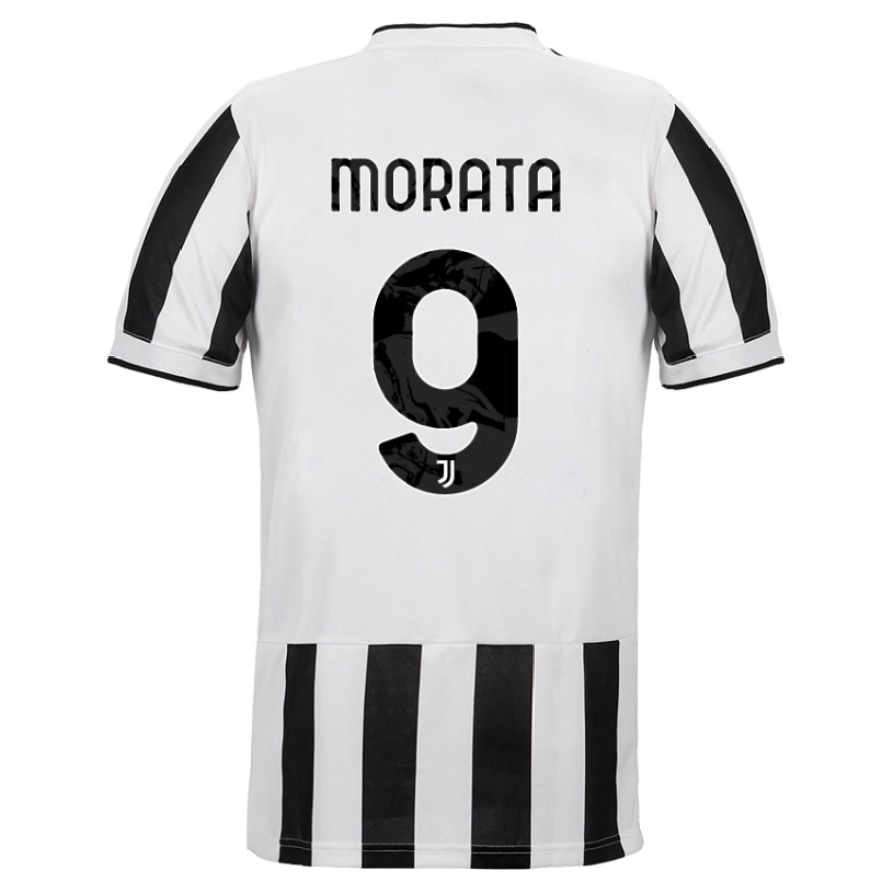 Herren Fußball Alvaro Morata #9 Weiß Schwarz Heimtrikot Trikot 2021/22 T-shirt