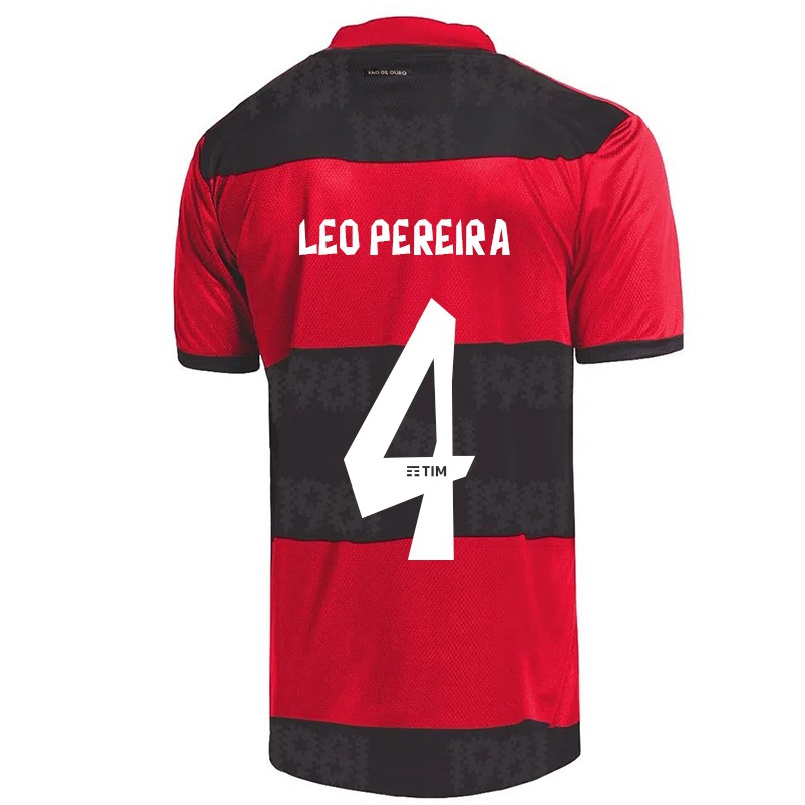 Herren Fußball Leo Pereira #4 Rot Schwarz Heimtrikot Trikot 2021/22 T-shirt