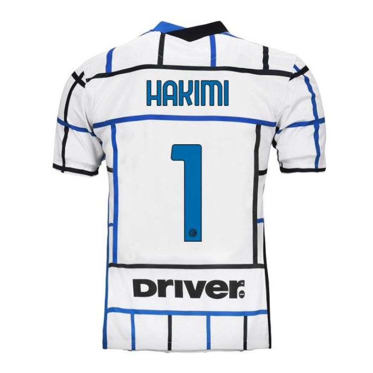 Herren Fußball Achraf Hakimi #1 Auswärtstrikot Weiß Blau Trikot 2020/21 Hemd