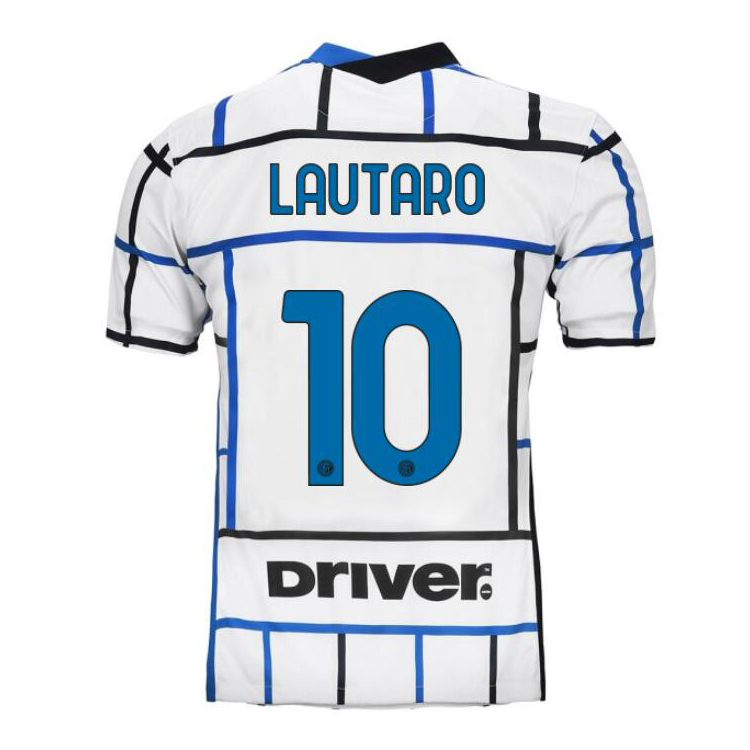 Herren Fußball Lautaro Martinez #10 Auswärtstrikot Weiß Blau Trikot 2020/21 Hemd