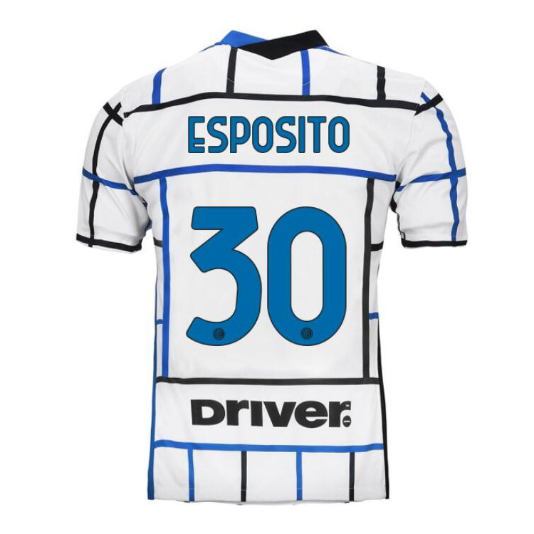 Herren Fußball Sebastiano Esposito #30 Auswärtstrikot Weiß Blau Trikot 2020/21 Hemd