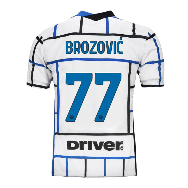 Herren Fußball Marcelo Brozovic #77 Auswärtstrikot Weiß Blau Trikot 2020/21 Hemd