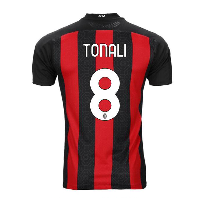 Herren Fußball Sandro Tonali #8 Heimtrikot Rot Schwarz Trikot 2020/21 Hemd