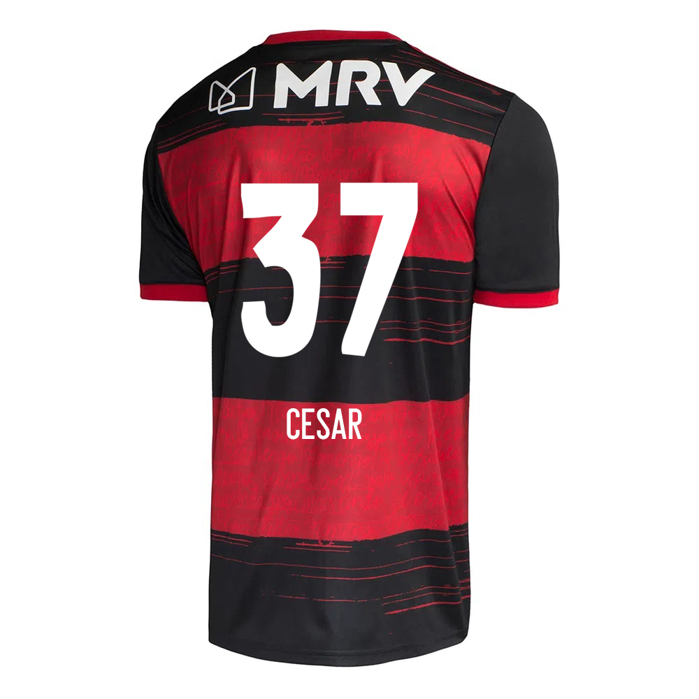 Herren Fußball Cesar #37 Heimtrikot Rot Schwarz Trikot 2020/21 Hemd