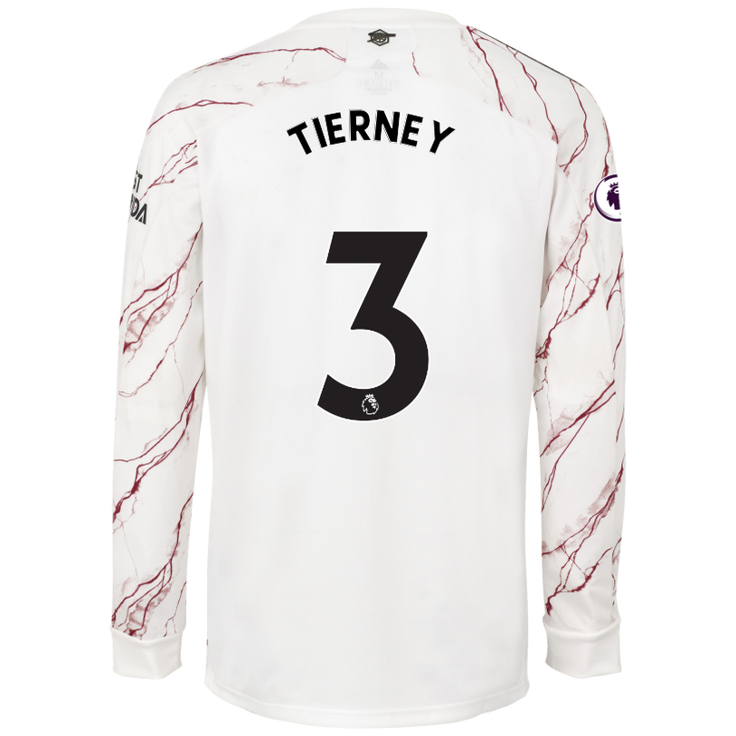 Herren Fußball Kieran Tierney #3 Auswärtstrikot Weiß Long Sleeved Shirt 2020/21 Hemd